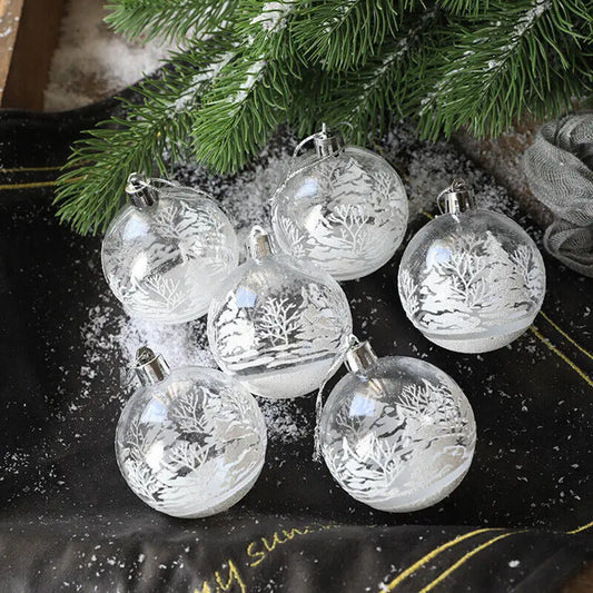 6pcs Transparent Plastic Christmas Ball Ornaments Painting White Snow Ball Xmas Tree Hanging Decor New Year Party Supplies