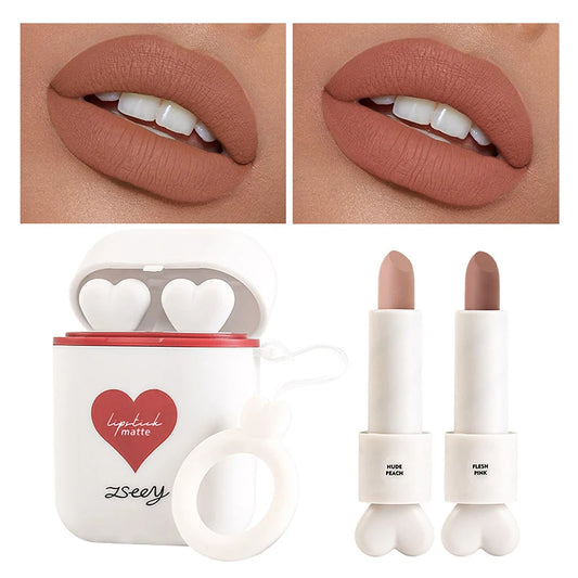 Makeup Airpod Lip Gloss Set Headphones Two-Tone Liquid Lipstick Waterproof Velvet Moisturizing Non-Stick Cup Matte Lipstick