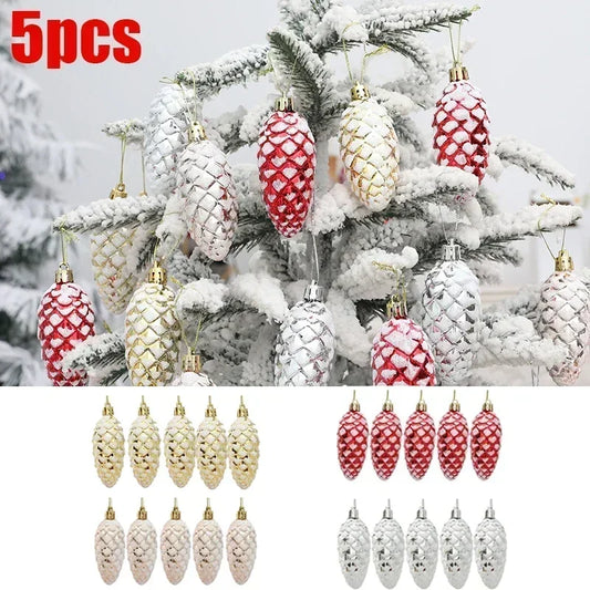 5PCS Christmas Painted Pine Balls Merry Christmas Tree Decorations for Home Pine Hanging Pendants Xmas Ornaments Navidad Natal