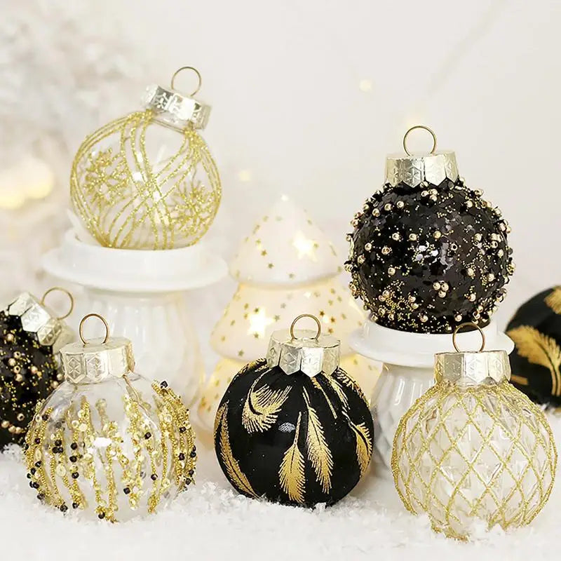 Christmas Tree Balls Glittering Christmas Ball Ornaments Shatterproof PVC 2.36inch/6cm Decorative Christmas Balls Black Gold