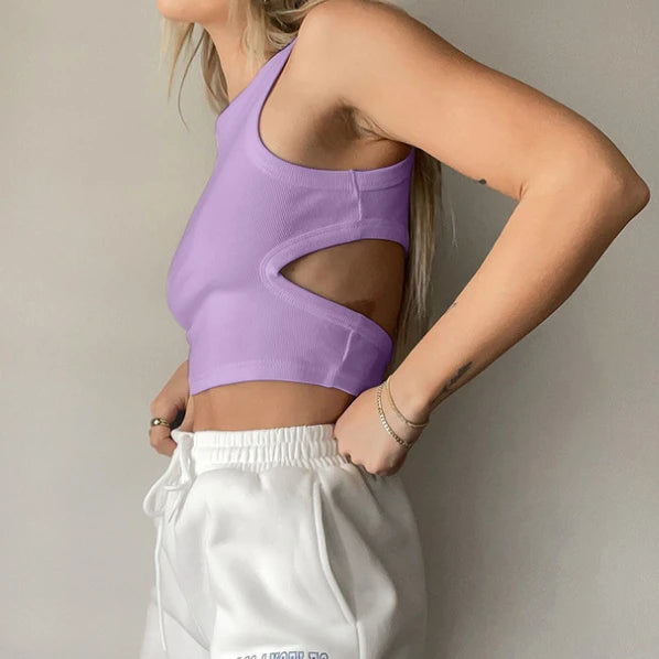 Crop Tanks Women New Summer Sporty Hollow Out Sleeveless Tops Camis Solid Sexy Fashion Casual Slim Hot Girls European Popular