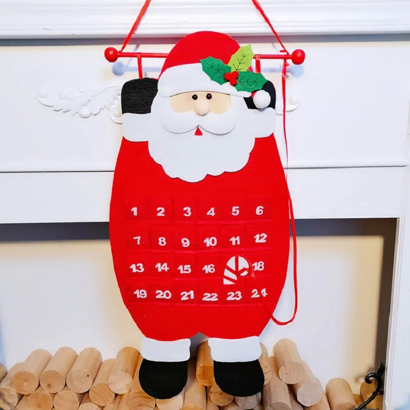 Santa Claus Snowman Elk Advent Calendar With Pockets 24 Days Hanging Christmas Countdown Felt Calendar For Indoor Home Decor