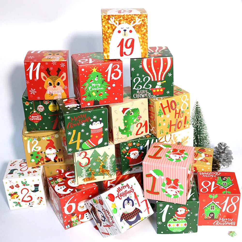 Christmas Day Advent Calendar Gift Box Happy New Year Gift Kraft Paper Bag Festival Christmas Countdown Candy Cookies Box