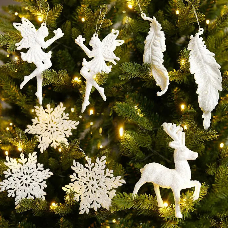 Xmas Tree Pendants Snowflake Angel Deer Hanging Ornaments Christmas Decorations For Home Kids Toy 2024 Navidad New Year Party