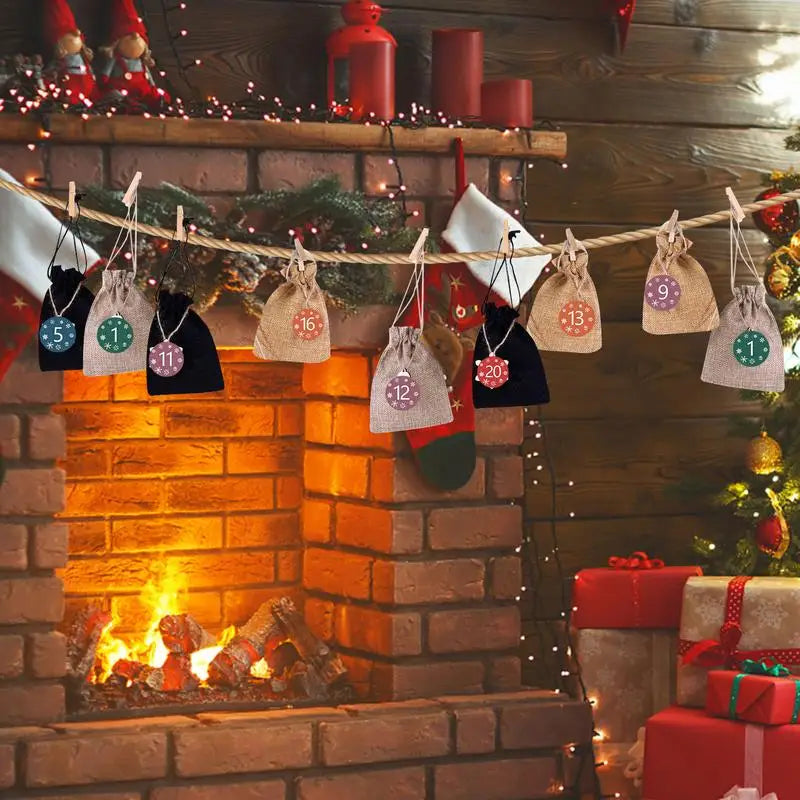 Christmas Advent Bags 24 Days Countdown Calendar Burlap Bags Hanging Candy Gift Bags With Drawstring For Kids And Adults