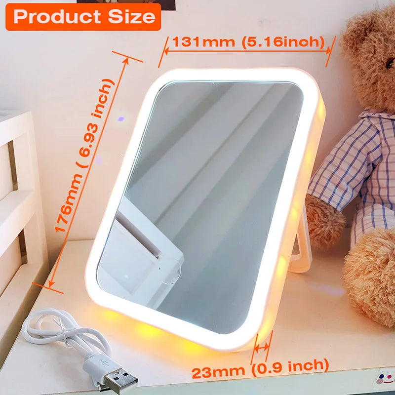 Rechargeable Portable Lamp LED Makeup Mirror Desktop Folding Portable Mirror Travel Vanity Looking Glass Light Fill Light