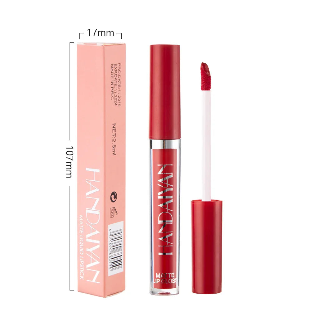 Handaiyan 12 Colors Matt Lip Gloss Longlasting Red Nude Lipstick Liquid matte Waterproof Lipgloss Makeup