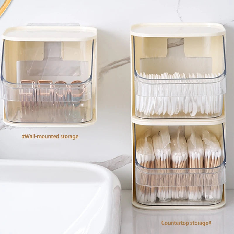 Bathroom Organizer Wall-mounted Cotton Pad Holder Makeup Organizer Box Plastic Storage Container For Swabs Jewelry Storage Box