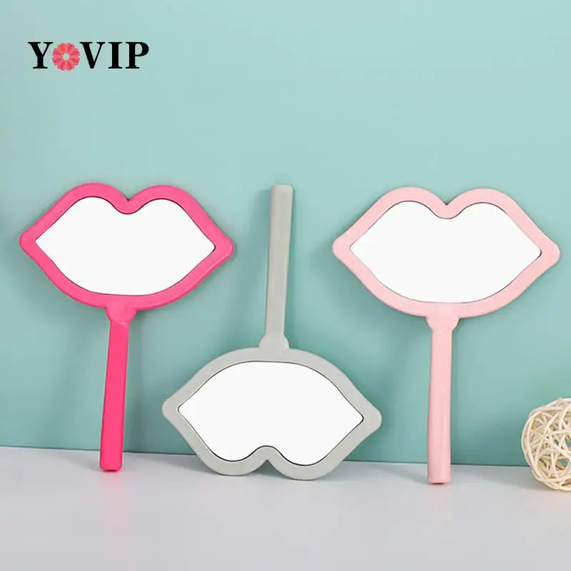 Handheld Makeup Mirror lip shape Makeup Vanity Mirror with Handle Hand Mirror SPA Salon Compact Mirror Cosmetic Mirror for Women