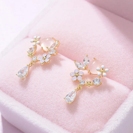 Delicate Zircon Butterfly Stud Earrings For Women Korean New Exquisite Daisy Flower Bee Earring Girl Wedding Party Sweet Jewelry