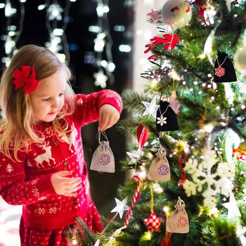 Christmas Advent Bags 24 Days Countdown Calendar Burlap Bags Hanging Candy Gift Bags With Drawstring For Kids And Adults