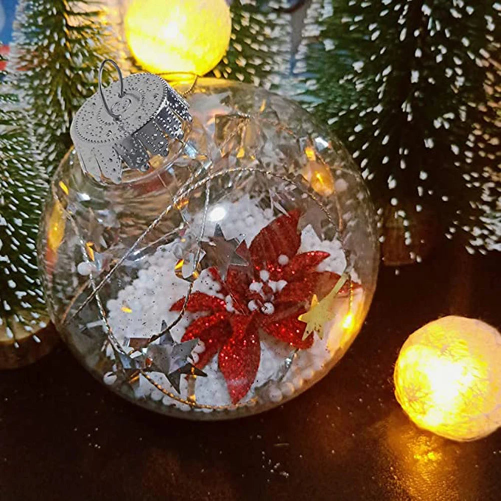 12pcs Christmas Transparent Balls Ornaments With Lid Xmas Tree Round Bauble Hanging Refillable Balls DIY Filling Glitter Decors