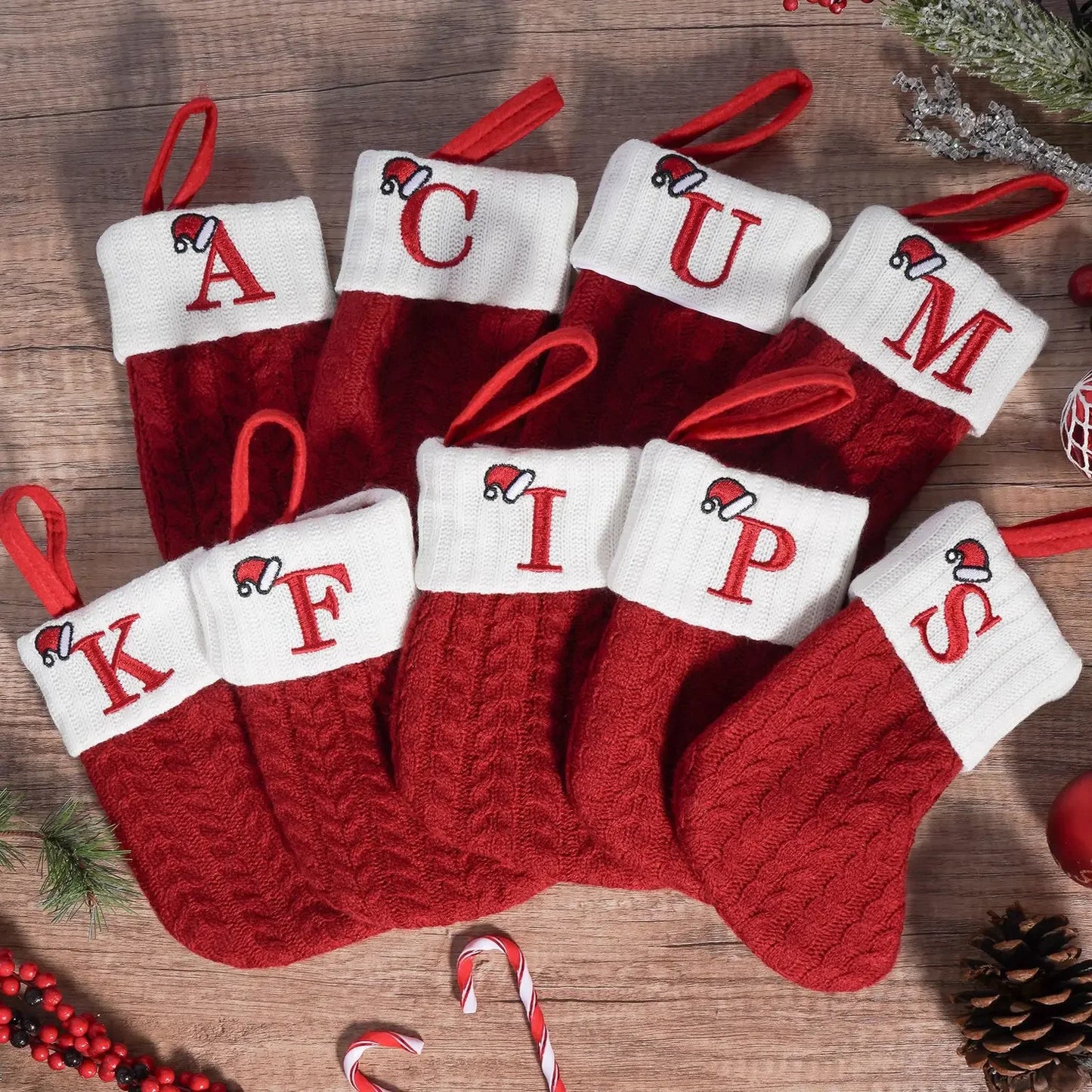 Christmas Alphabet Knitting Socks Cute Red Knitted Christmas Decoration Socks Home Christmas Tree Ornaments Xmas Santa Gift