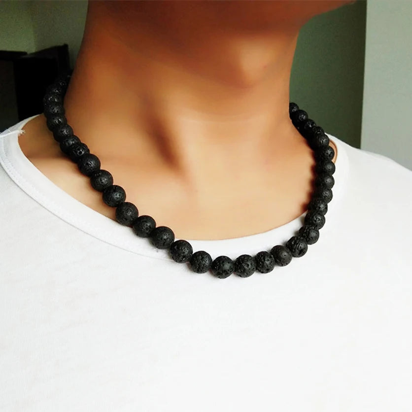 2024 Simple Fashion Matte Black Bead Necklace For Men Classic Handmade Natural Stone Strand Beads Necklace Yoga Jewelry Gift