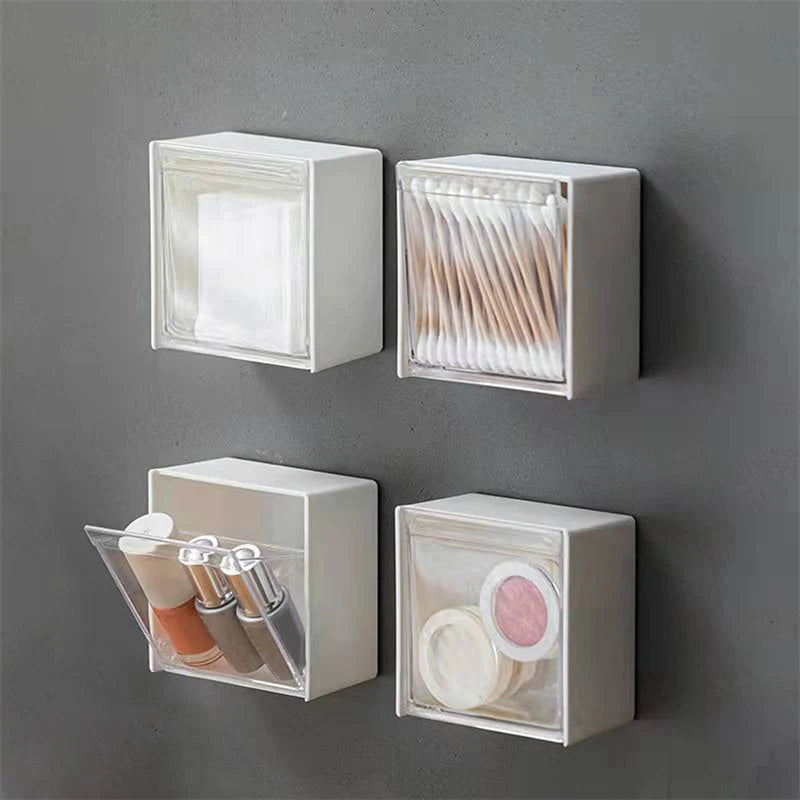 Wall Mounted Cotton Pad Storage Boxes Dustproof Bathroom Organizer For Cotton Swabs Makeup Adhesive Jewelry Holder Box