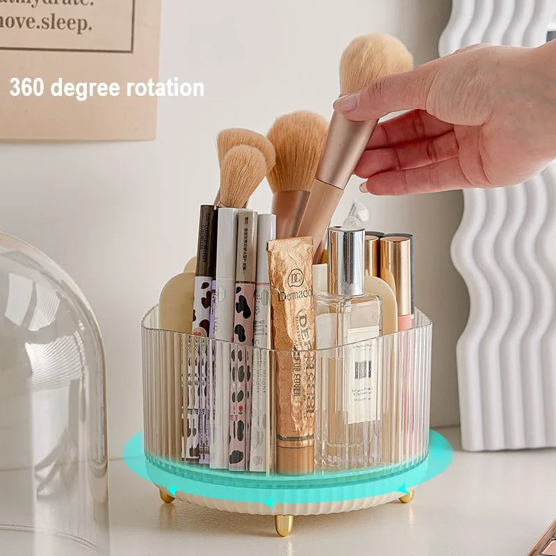 360 Rotating Makeup Brush Holder With Lid for Vanity Makeup Organizer Cosmetics Lipstick Storage Box Tools Cotton Swab Container