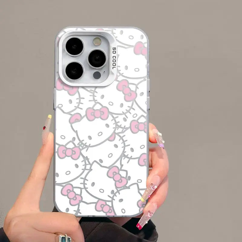 Sanrio Hello Kitty Full Screen KT Phone Case For iPhone 15 14 13 12 11 Pro Max 7 8 Plus XR XS MAX MINI Y2K Girl Anti Fall Cover