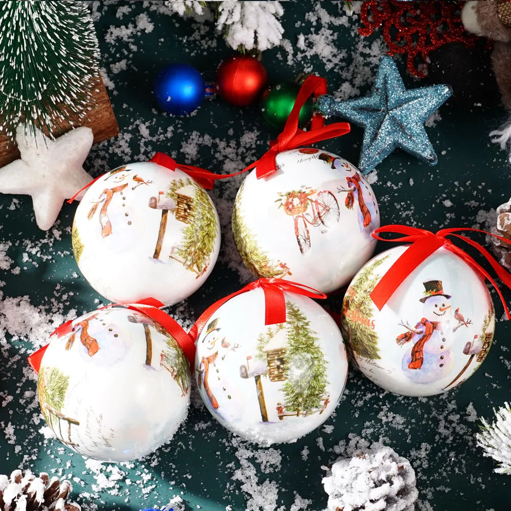 Set of 14pcs Christmas Decorations Balls White Santa Claus Snowman Hanging Ball Decoration for Xmas Tree Ornaments Gifts 8cm