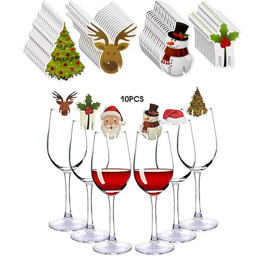 10pc/set Wine Cup Card Christmas Decor Santa Hat Glass Decor Xmas Tree Snowman Home Decoration Decor 2024 New Year Accessories