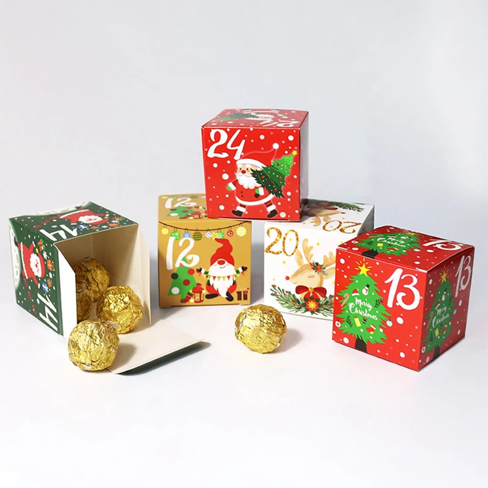 Christmas Day Advent Calendar Gift Box Happy New Year Gift Kraft Paper Bag Festival Christmas Countdown Candy Cookies Box