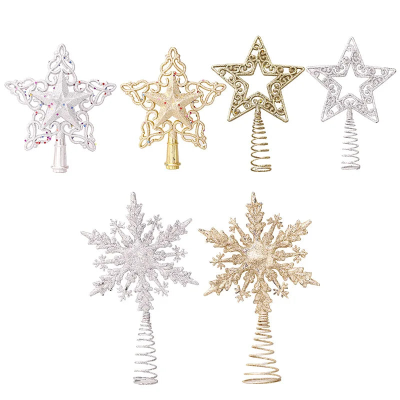 Christmas Tree Top Glitter Gold Silver Star Xmas Tree Snowflake Ornaments Christmas Decoration For Home 2023 Natal New Year 2024