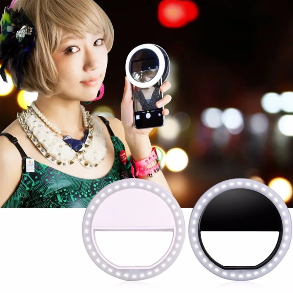 Mobile Phone Light Clip Selfie LED Auto Flash for Cell Phone Smartphone Round Portable Selfie Flashlight Pocket Makeup Mirror