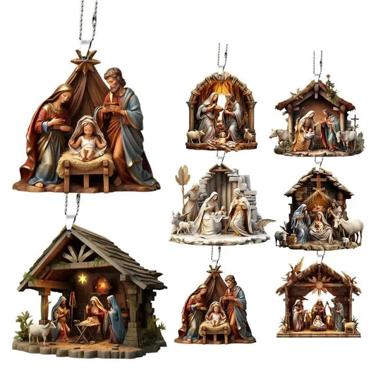 Flat Not 3D Nativity Scene Ornaments The Birth Of Jesus Nativity Scene Acrylic Decoration For Christmas Tree car Decoration