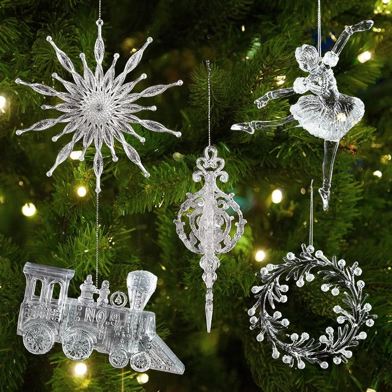 Xmas Tree Transparent Snowflake Hanging Ornaments Acrylic Pendant 2023 Christmas Decoration for Home Navidad Gifts New Year 2024