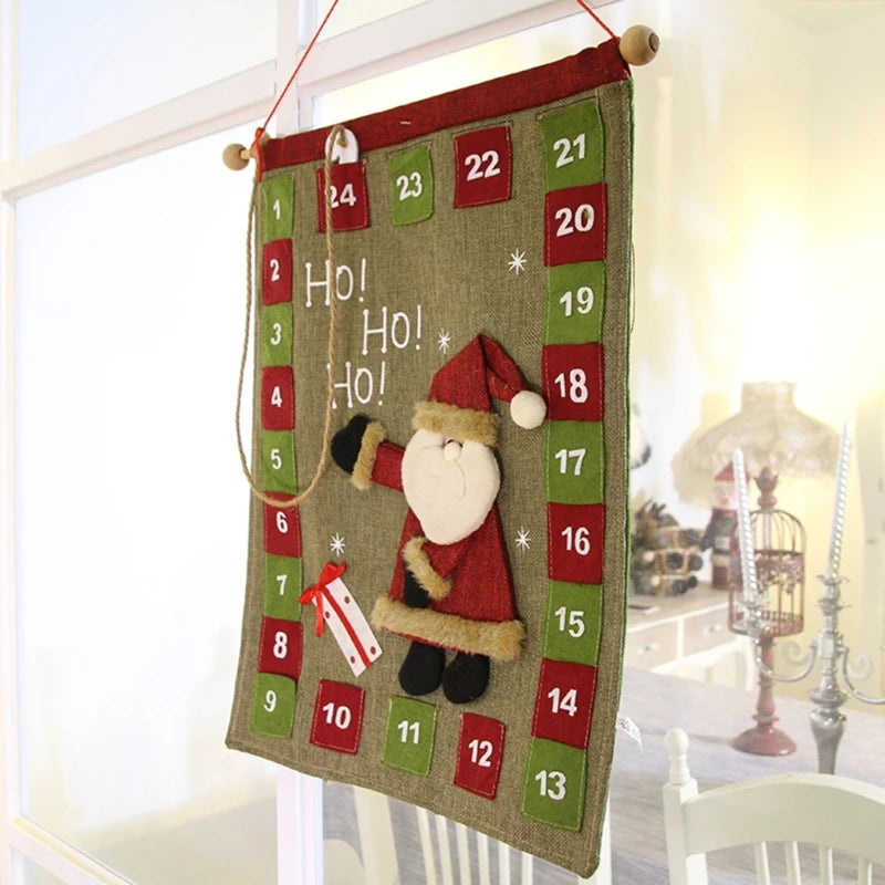 Christmas Countdown Calendar Hanging 24 Pockets Storage Candy Bag Christmas Gift