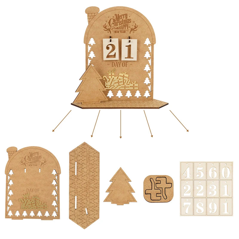 Merry Christmas Advent Calendar Wooden Ornament Christmas Decorations For Home Xmas Navidad Decor New Year 2023