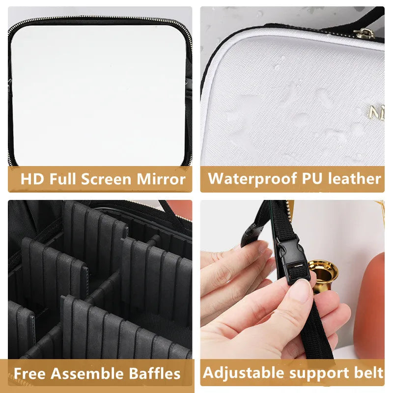 2024 LED Cosmetic Bag With Mirror Cosmetics Case Large Capacity Fashion Portable Storage Bag Travel Makeup Bags Dropshipping