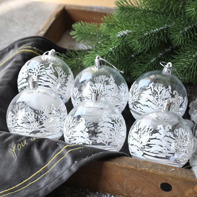 6Pcs Transparent Snow Christmas Balls Pendants For Christmas Tree Decoration Clear Baubles Hanging Ornaments Xmas Decoration