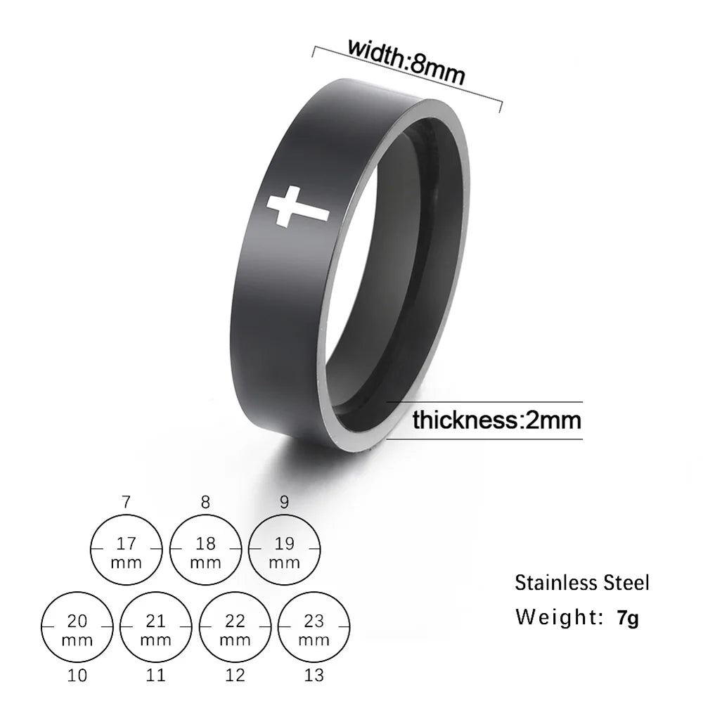 EUEAVAN Hip Hop Cross Couple Rings Women Men Stainless Steel 6mm/8mm Religious Christian Finger Ring Punk Party Jewelry Gifts