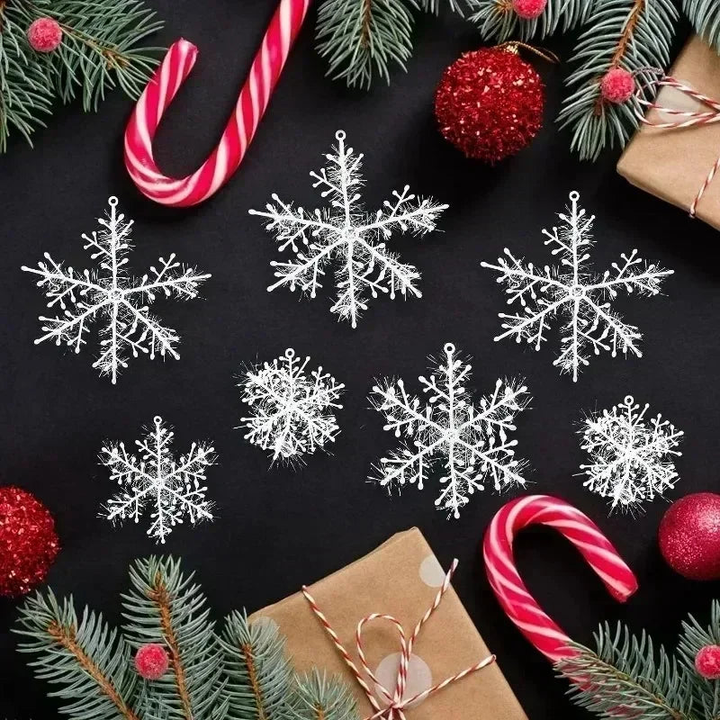 Artificial White Christmas Snowflakes Ornament for Xmas Tree Hanging Pendents DIY Fake Snow Flake New Year Party Home Decoration