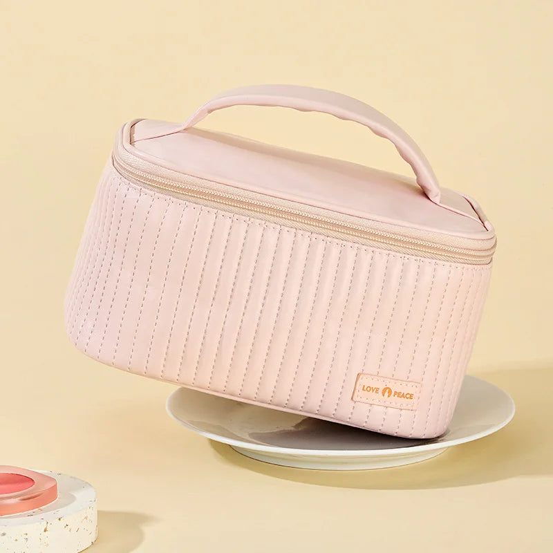 Makeup Bags for Women Travel Toiletry Cute Cases Bag Portable Solid Color Makeup Organizer Box Cosmetic Bag Neceser PU Leather