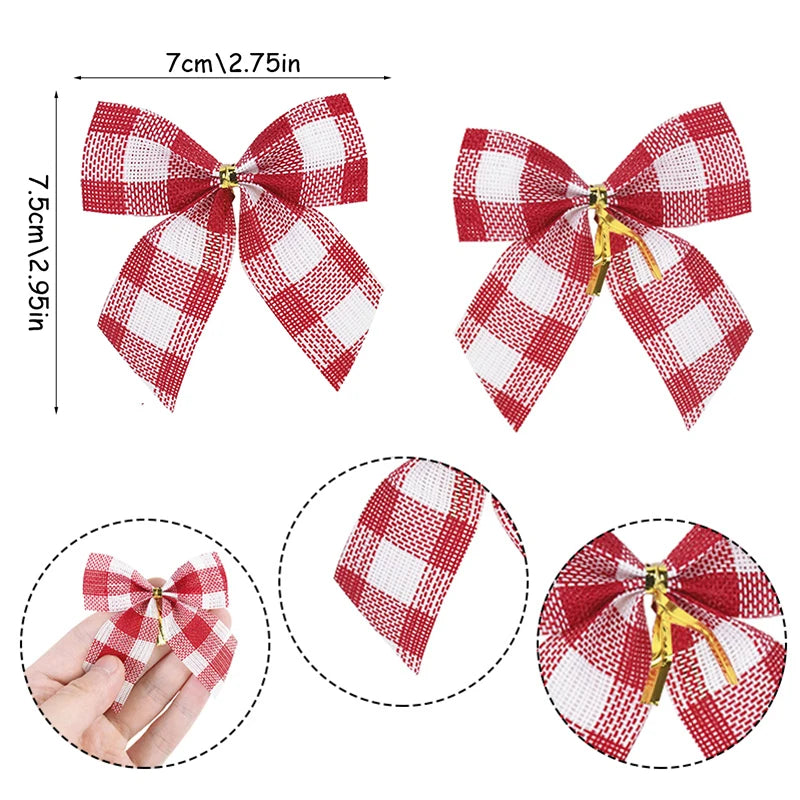 20/10pcs Linen Christmas Bow Decoration Christmas Tree Hanging Ornaments Bowknot For Xmas Wreath New Year 2024 Navidad Gifts Bow