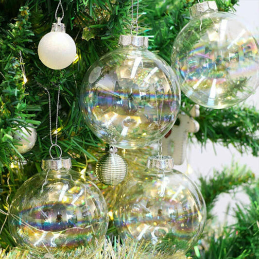 12pcs Christmas Transparent Balls Ornaments With Lid Xmas Tree Round Bauble Hanging Refillable Balls DIY Filling Glitter Decors