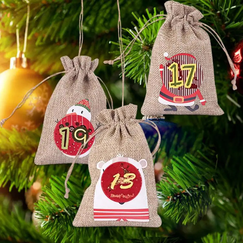 24Pcs Christmas Advent Calendar Gift Bags Merry Christmas Decor For DIY Paper Clips Stickers Cristmas Ornament Xmas Navidad