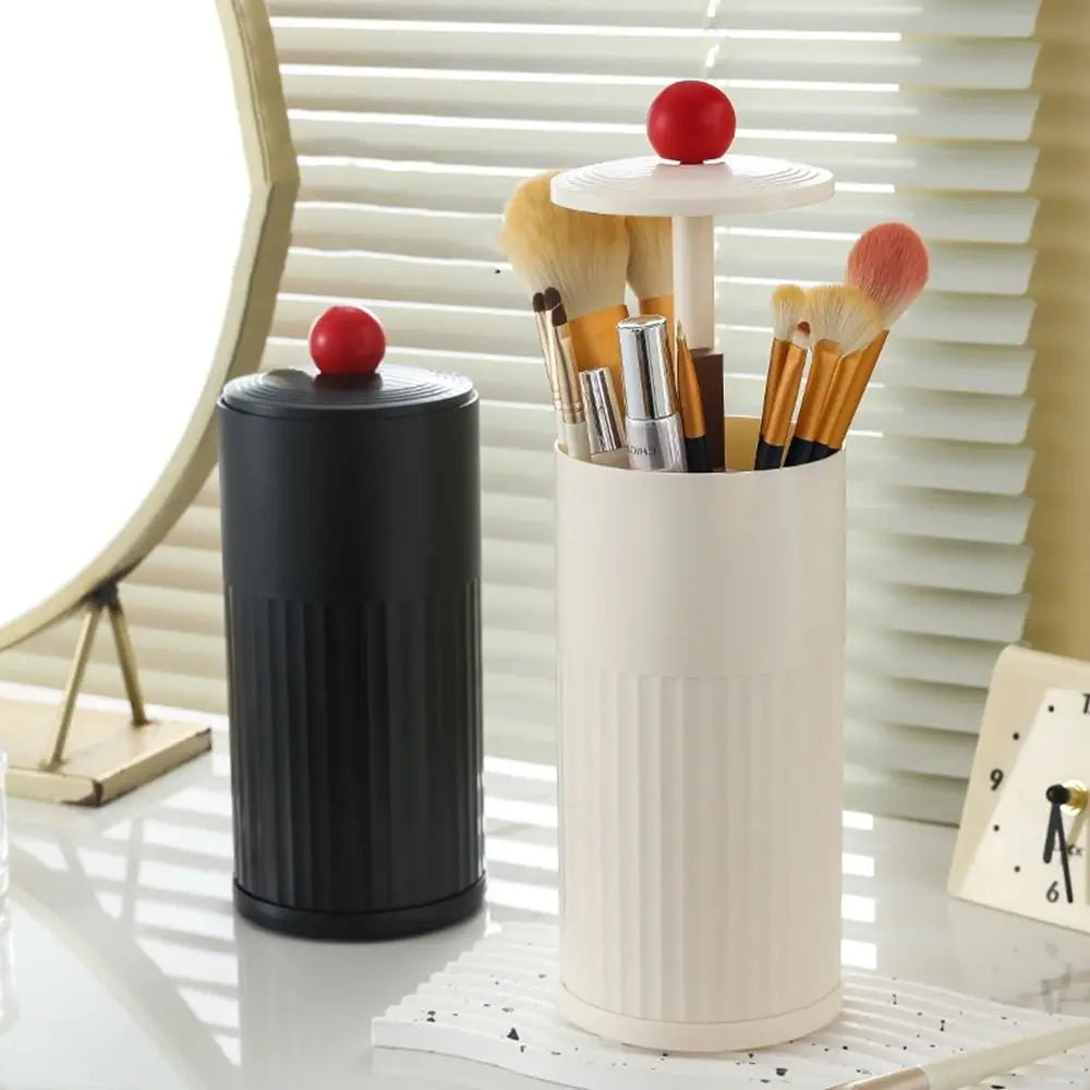 Plastic Automatic Lifting Makeup Brush Holder Press Type with Lid Lipstick Storage Box Dustproof Cosmetics Storage Box Bathroom