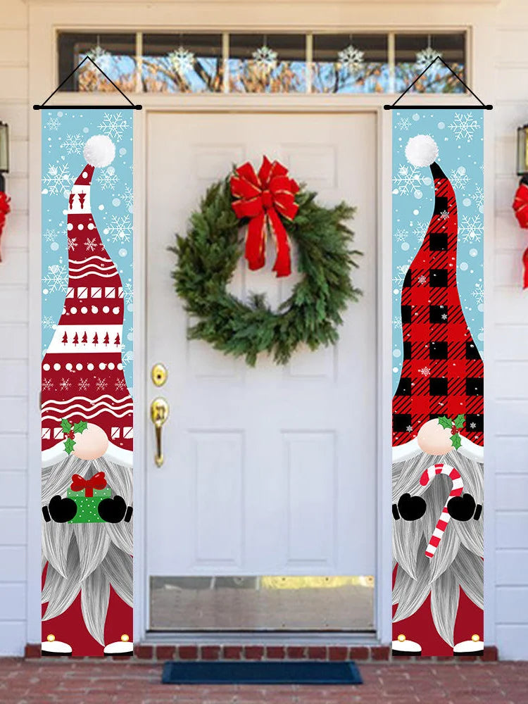 Christmas Porch Sign, Buffalo Plaid Decor Merry Christmas Door Banner Xmas Hanging Decoration for Home Yard Front Door Navidad