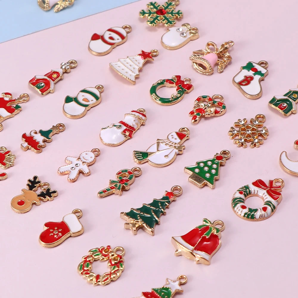 10Pcs Enamel Christmas Charms Alloy Snowflakes Angel Pendants for Jewelry Making Necklace Earring DIY Christmas Tree Decoration