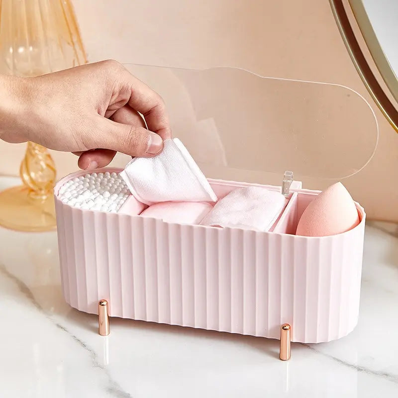 Cosmetic Storage Box With Lid Dustproof Desktop Makeup Remover Cotton Powder Puff Storage Organizer Bathroom Storage Box