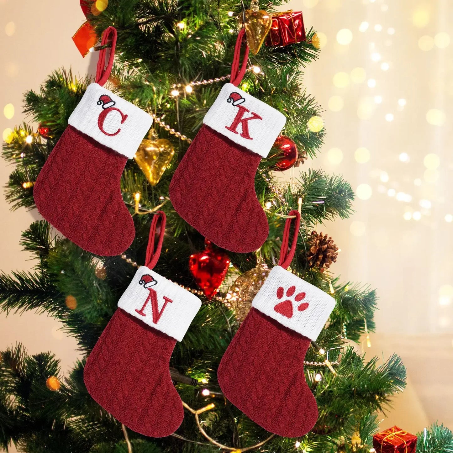 Christmas Alphabet Knitting Socks Cute Red Knitted Christmas Decoration Socks Home Christmas Tree Ornaments Xmas Santa Gift