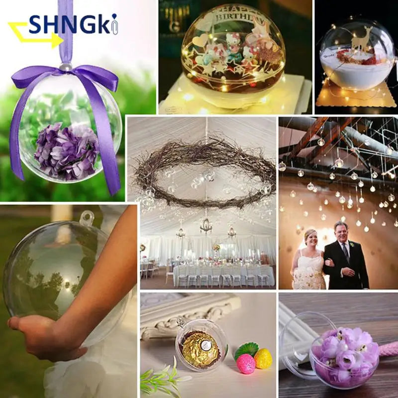 4-10cm Transparent Open Plastic Christmas Tree Pendant Home Decoration Ball Clear Bauble Ornament Gift Present Box Decoration