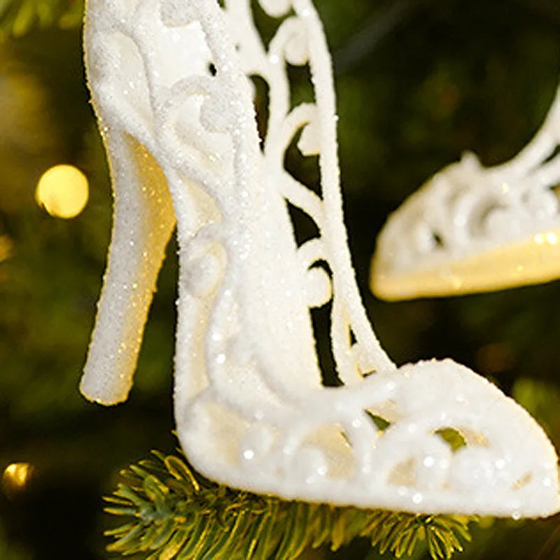 (3 Pcs/pack)7X7X3.3cm High Heeled Shoe Pendant Christmas Tree Hanging Decoration White Elegant Versatile Party Home Toy Decorate