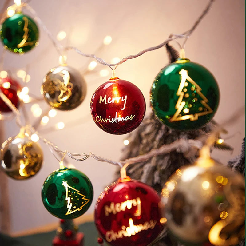 Christmas Ball LED Lights Star Round Xmas Tree Hanging String Lamp Merry Christmas Decorations New Year 2025 Party LED Lights