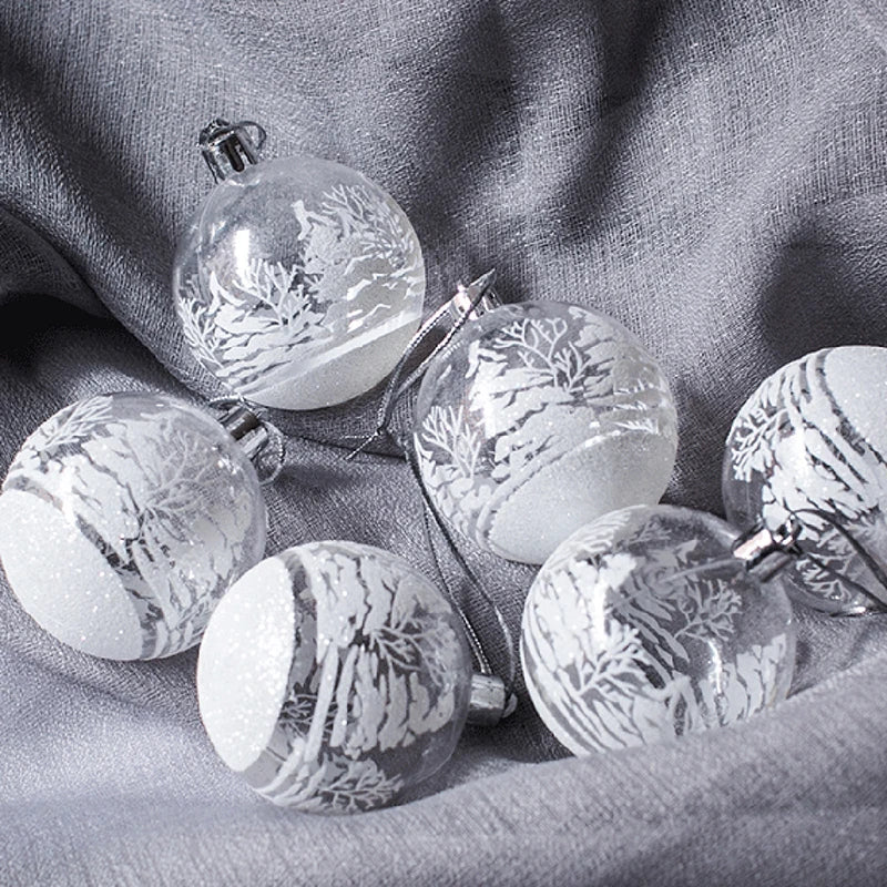 6Pcs Transparent Snow Christmas Balls Pendants For Christmas Tree Decoration Clear Baubles Hanging Ornaments Xmas Decoration