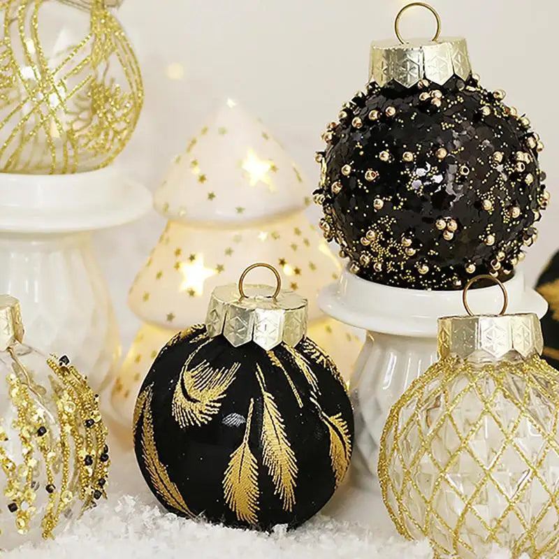 Christmas Tree Balls Glittering Christmas Ball Ornaments Shatterproof PVC 2.36inch/6cm Decorative Christmas Balls Black Gold