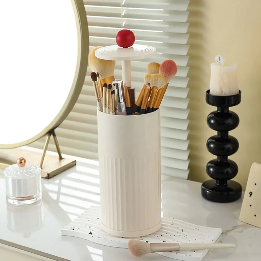 Plastic Automatic Lifting Makeup Brush Holder Press Type with Lid Lipstick Storage Box Dustproof Cosmetics Storage Box Bathroom