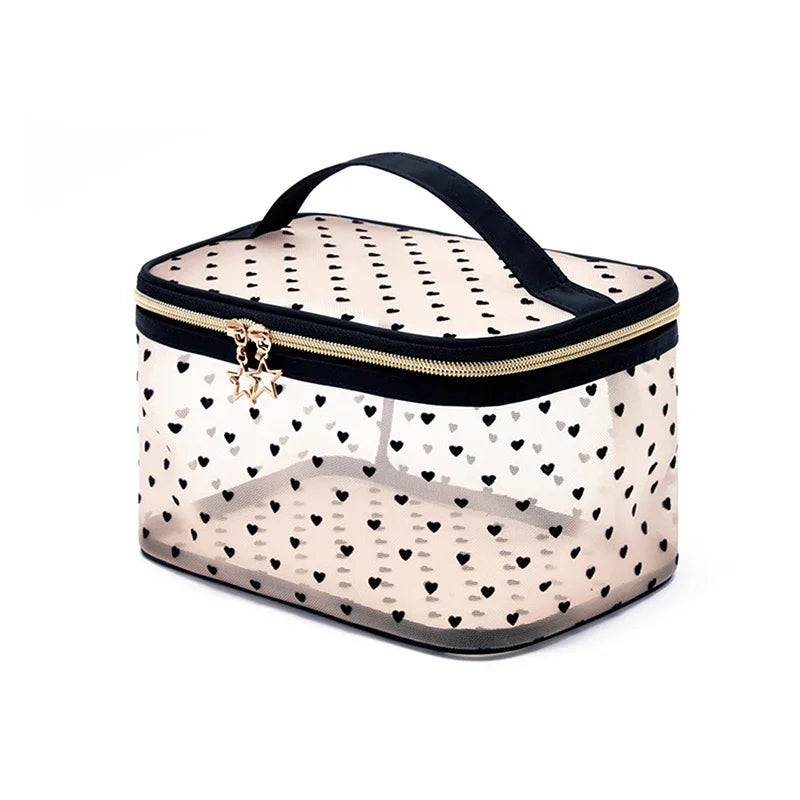 Love Makeup Bags Mesh Cosmetic Bag Portable Travel Zipper Pouches for Home Office Accessories Cosmet Bag New Trousse Maquillage